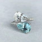 Aquamarines two-tone gem Water Drop Engagement Ring