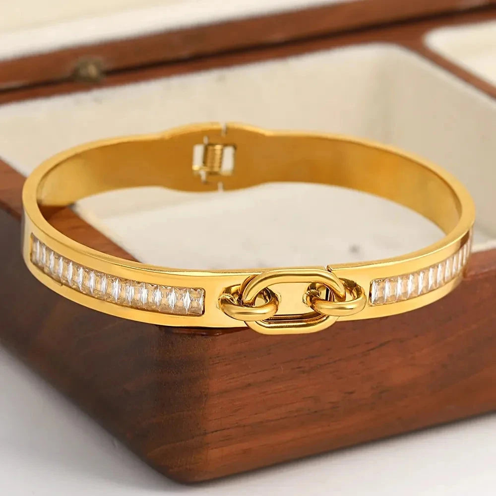 Gold-Plated Stainless Steel Diamond BraceletGold-color