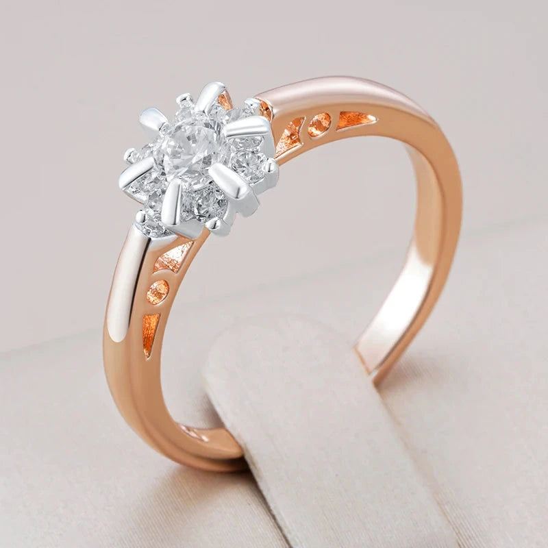 585 Rose Gold Shiny Silver Color Crystal Rings For Women