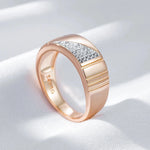 Unisex Shiny Natural Zircon Square Wide Rings 585 Rose Gold Silver