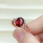 Silver Diamond Ruby Oval Adjustable Ladies Ring