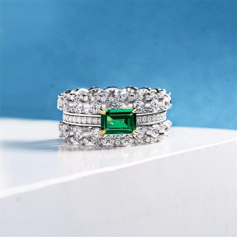 Green Cubic Emerald Silver RingEmerald
