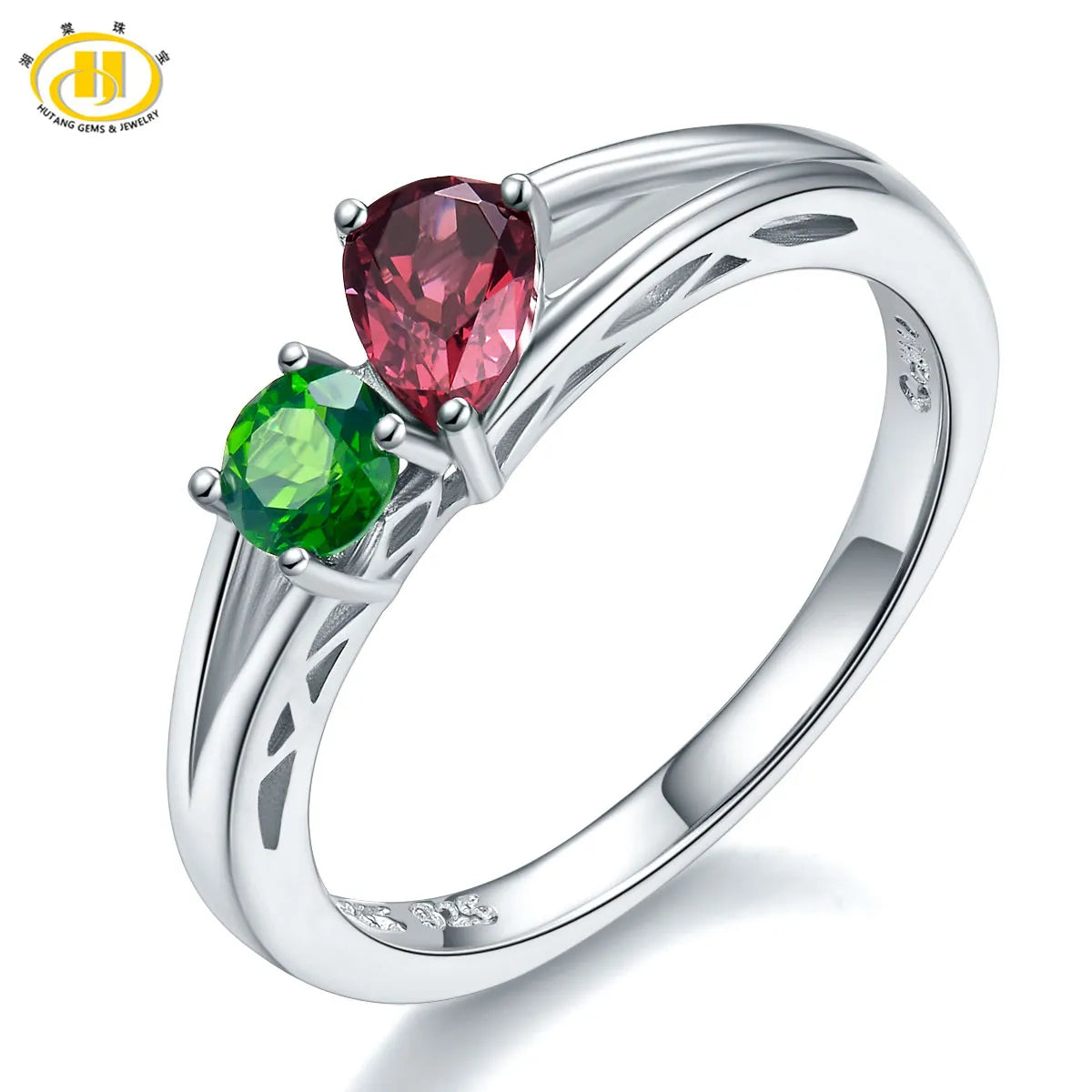 Stock Clearance Solid 925 Sterling Silver Ring Natural Diopside & Purple-red Rhodolite Garnet Rings Fashion Style Fine JewelryCHINA9