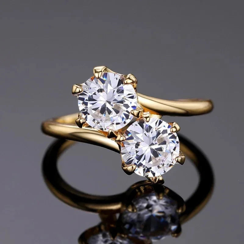 Unique Double CZ Design Women Rings Luxury Fashion Wedding Band Accessories Party Temperament Elegant Female Jewelry NewQ56610