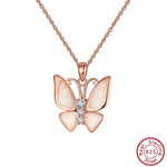 Fire Opal Butterfly Pendant 925 Sterling Silver NecklaceNecklacePink