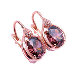 Gold Plated 14K Rose Gold Inlaid Water Drops Ruby Earrings