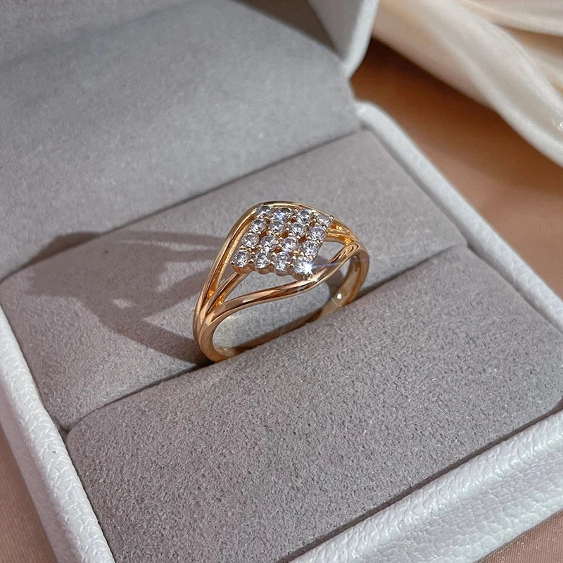 585 Rose Gold Zircon Square Pave Ring For Women