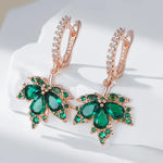 Shiny Green Zircon Maple Leaf Rose Gold Earrings for Women