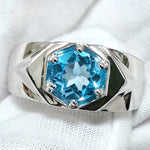 Men's Real Blue Topaz Ring 925 Silver 7.5mm Lucky Gemstone11