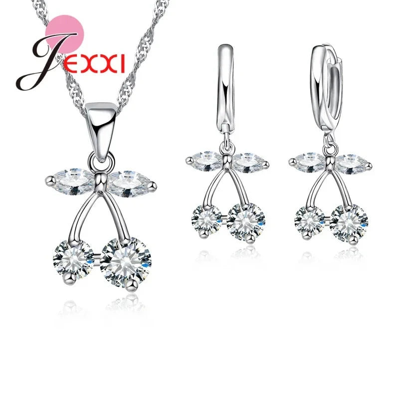 Trendy 925 Silver Color Jewelry Sets Cubic Zirconia Pendants Necklaces Charm Hoop Earrings Wedding Anniversary Gift For WomenS65111