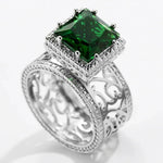 Square Green CZ Hollow Pattern Ring for WomenT05106