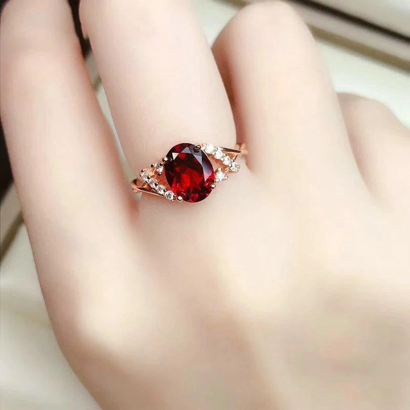 Silver Diamond Ruby Oval Adjustable Ladies Ring