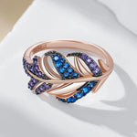 Purple With Blue Natural Zircon Leaf Ring For Women