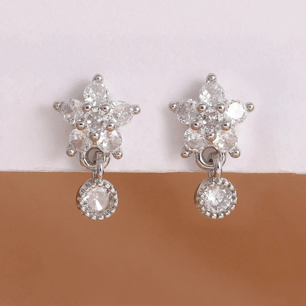 Luxury Stainless Steel Star Dangle Earrings For Womensilver-white-2PCS 1