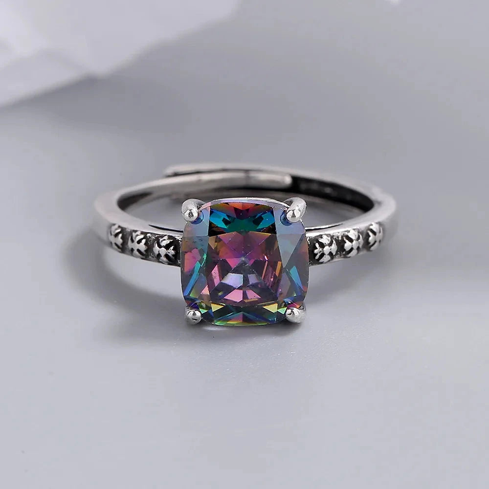925 Sterling Silver Square Crystal Adjustable Rings For Women Wedding Luxury Fine jewelry GaaBou