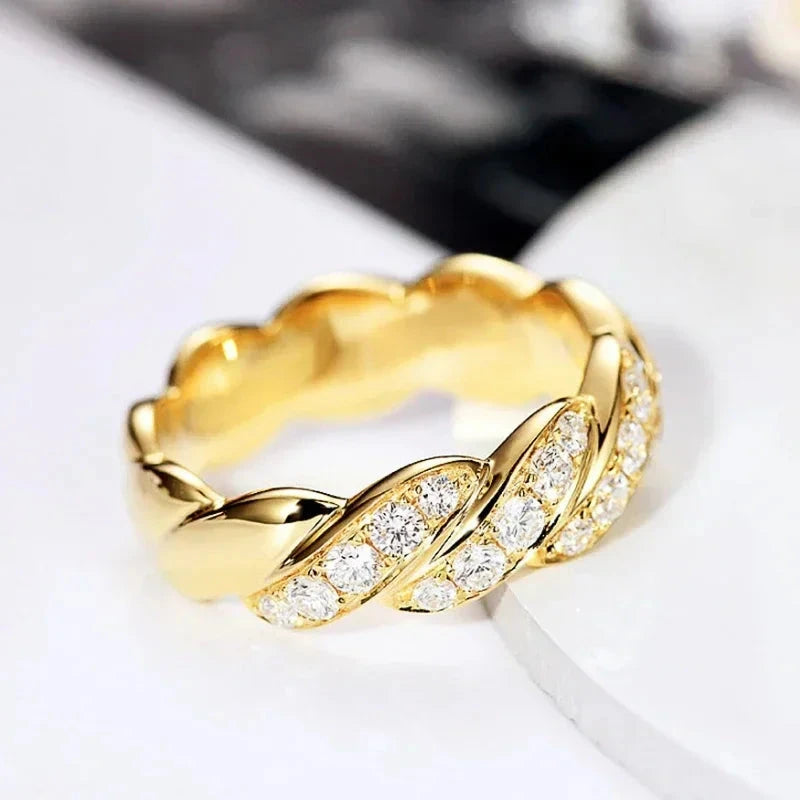 Luxury Gold Crystal CZ Engagement Ring for Women
