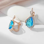 585 Rose Gold Flash Blue Drop Natural Zircon Micro Wax Setting Earrings For Women