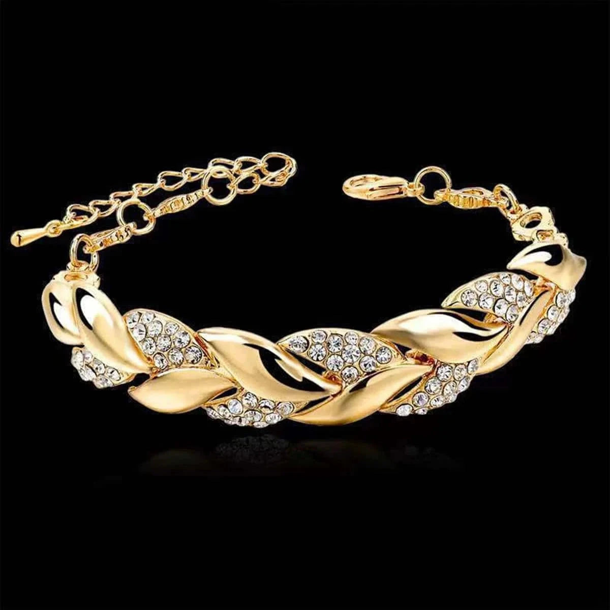 Women's Bracelet Gold Twisted Shining Crystal Stone