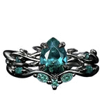 Luxury Black Color Inlaid with Green Stone Rings Set Round Flower Fashion Party Engagement Wedding Rings for Women Jewelry
