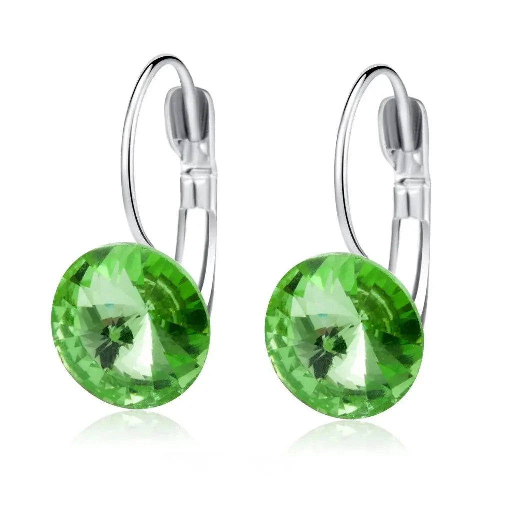 Sea Blue Crystal Hoop Earrings for Women, 9 Color OptionsGreen