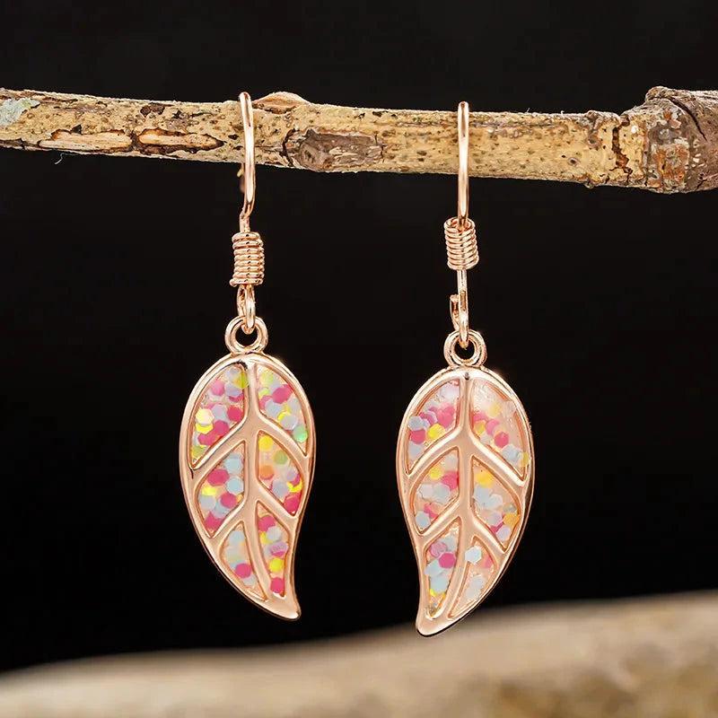 High-End Elegant Rose Gold Long Leaf Earrings for Women