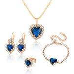 Blue Crystal Ring Necklace Earrings Set Wedding Jewelry SetsRoyalBlue Heart