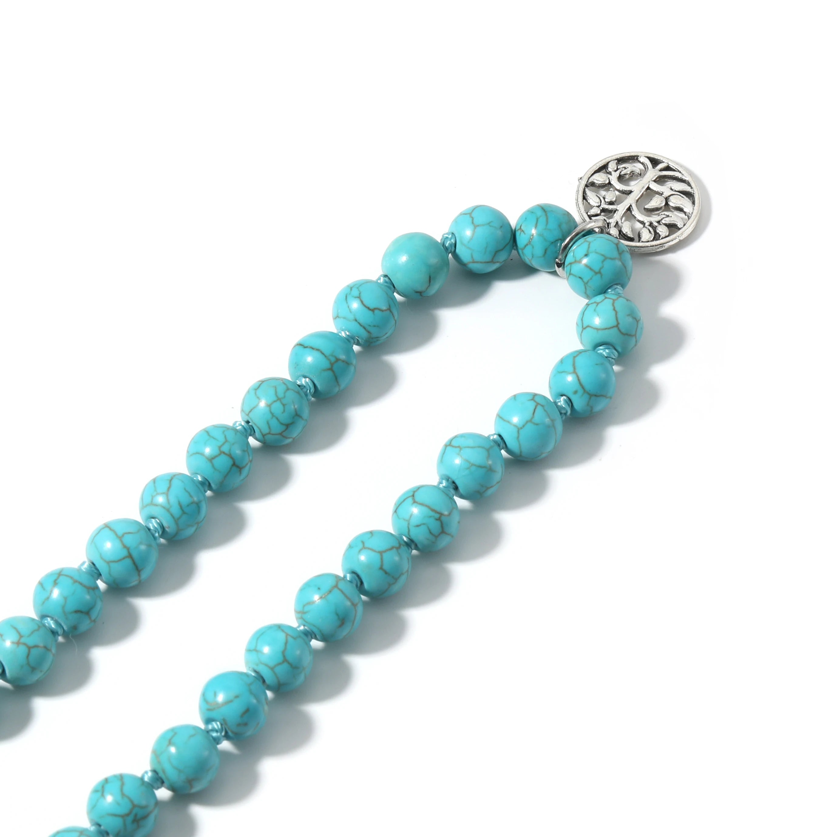 Turquoise Beads Knotted Necklace Meditation