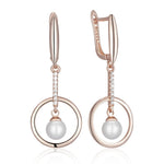 Geometry Rose Gold Pearl & Zircon Dangle Earrings for WomenH2620