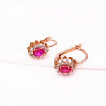 Purple Gold Ruby Flower Earrings