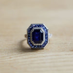 Art Deco Vintage Style Blue Sapphire Adjustable 925 Sterling Silver RingRing