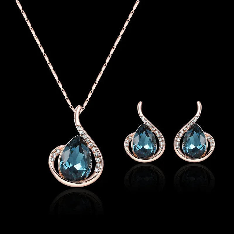 Bridal Opal Set Gold Plated Opal Jewelry Sets for Woman Water Drop Necklace Pendant Earrings4-gold