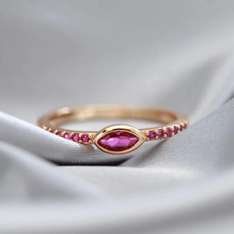 Elegant 585 Rose Gold Simple Slim Natural Zircon Rings For Women