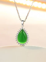 Natural Green Emerald Water Drop Style Pendant NecklaceNecklace