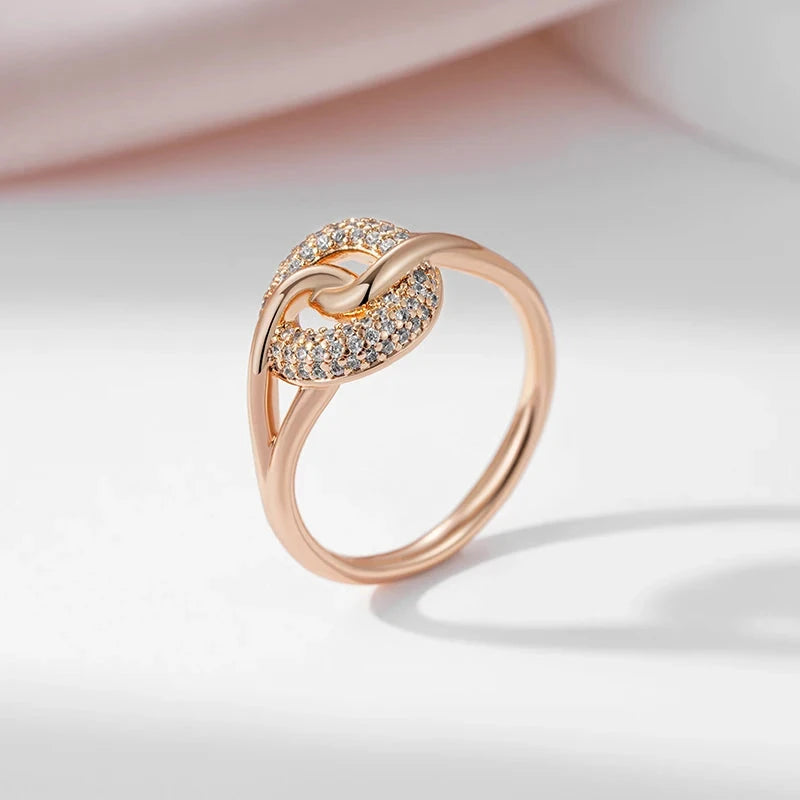 585 Gold Vintage Round Zircon Buckle Ring for Women