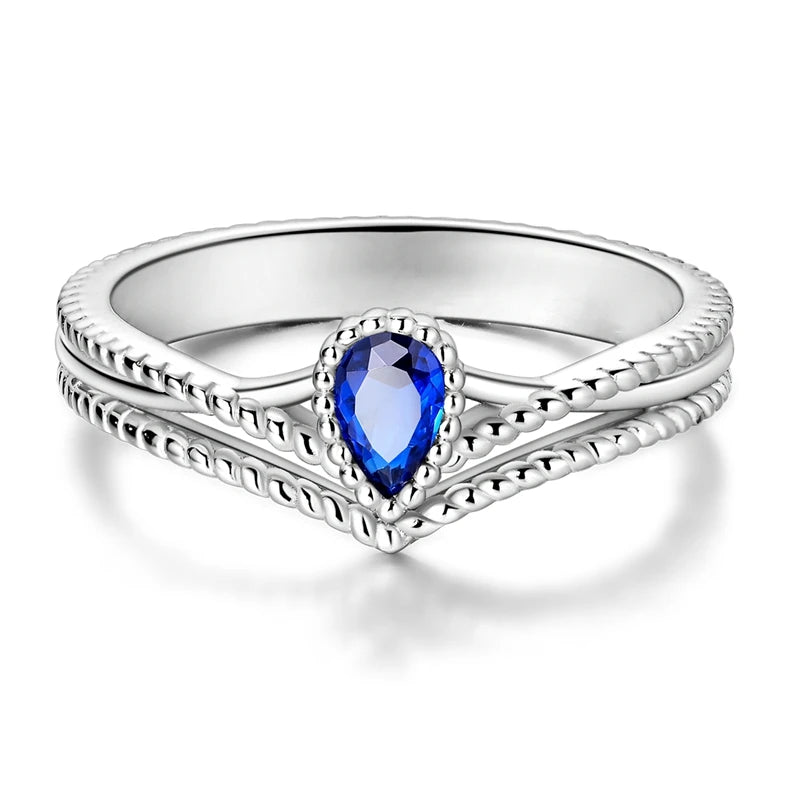 Retro European Style 925 Sterling Silver Sapphire Knot Shaped Double Layered Wishing Bone RingKTR2088