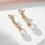 Rose Gold Pearl Dangle Earrings – Natural Zircon Luxury