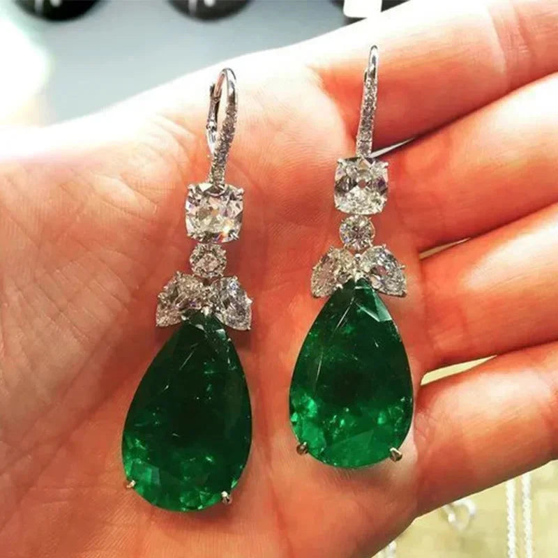 Luxury Green Crystal Drop Earrings – Women's Anniversary GiftE1657
