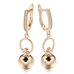 Wbmqda Fashion 585 Rose Gold Color Metal Ball Long Drop Earrings For Women Natural Zircon Setting Wedding Party Fine Jewelry
