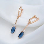 Luxury 585 Rose Gold Oval Blue Long Dangle Earrings for Women