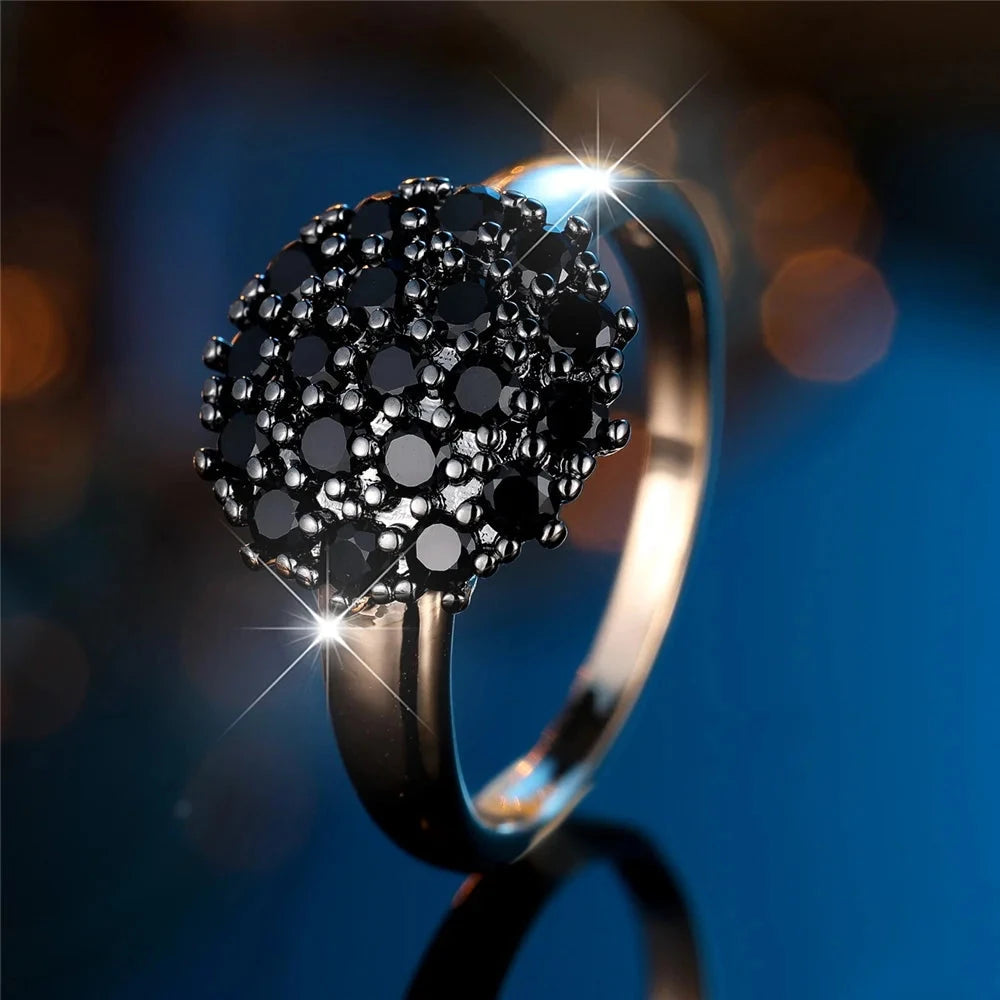 Women's Gold Tone White & Black Zircon Engagement Ring