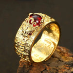 Thai Silver Mens Rings Six Character Red Garnet Ring