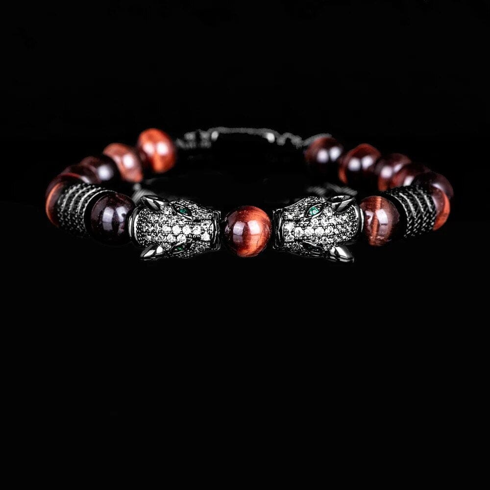 Double Leopard Head BraceletsBraceletBlack red white cz