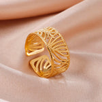 Stainless Steel Leaves Ring Women Gold Color Open Rings