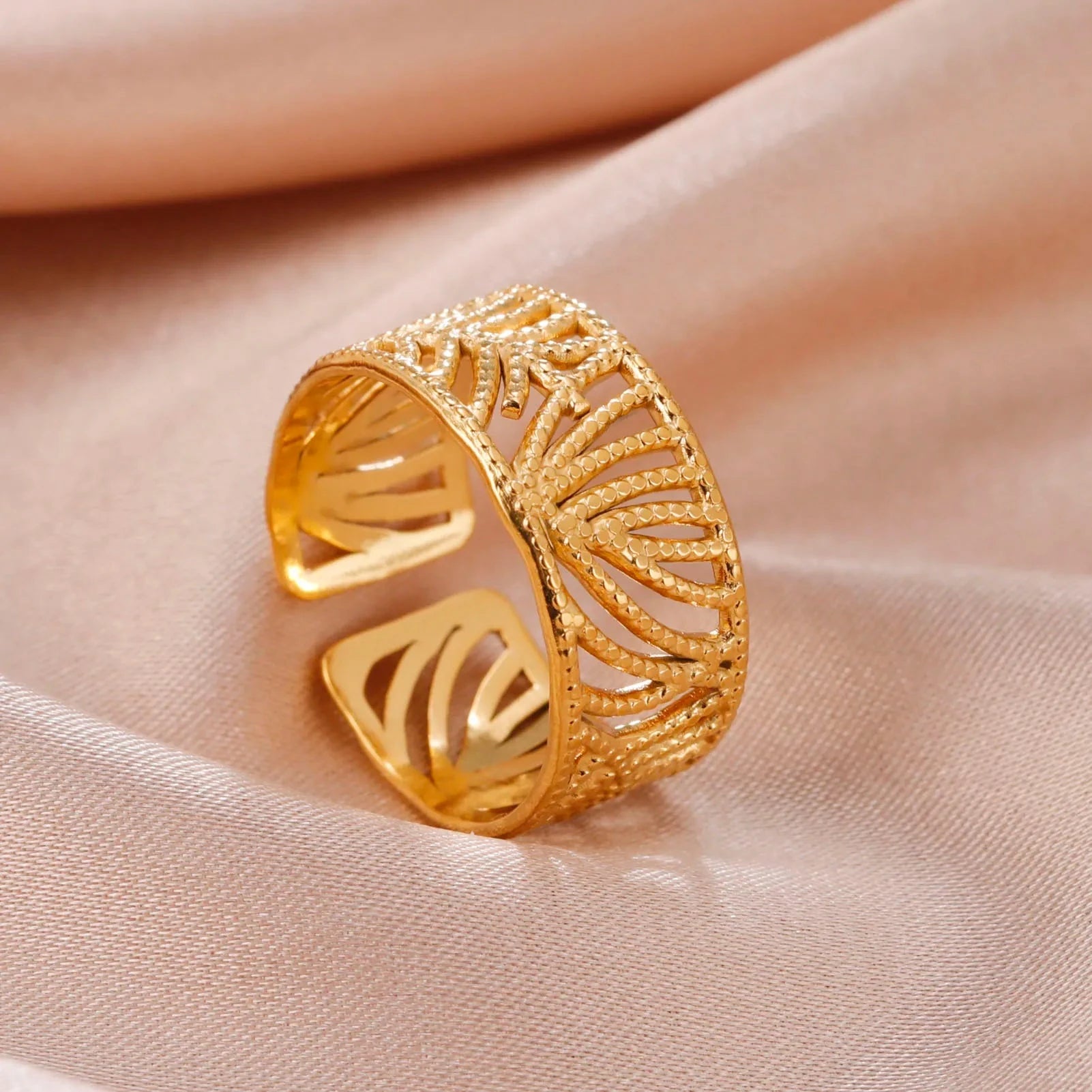 Stainless Steel Leaves Ring Women Gold Color Open Rings