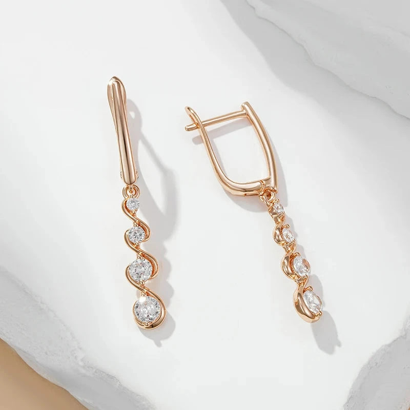 Natural Zircon Long Drop Earrings – 585 Rose Gold