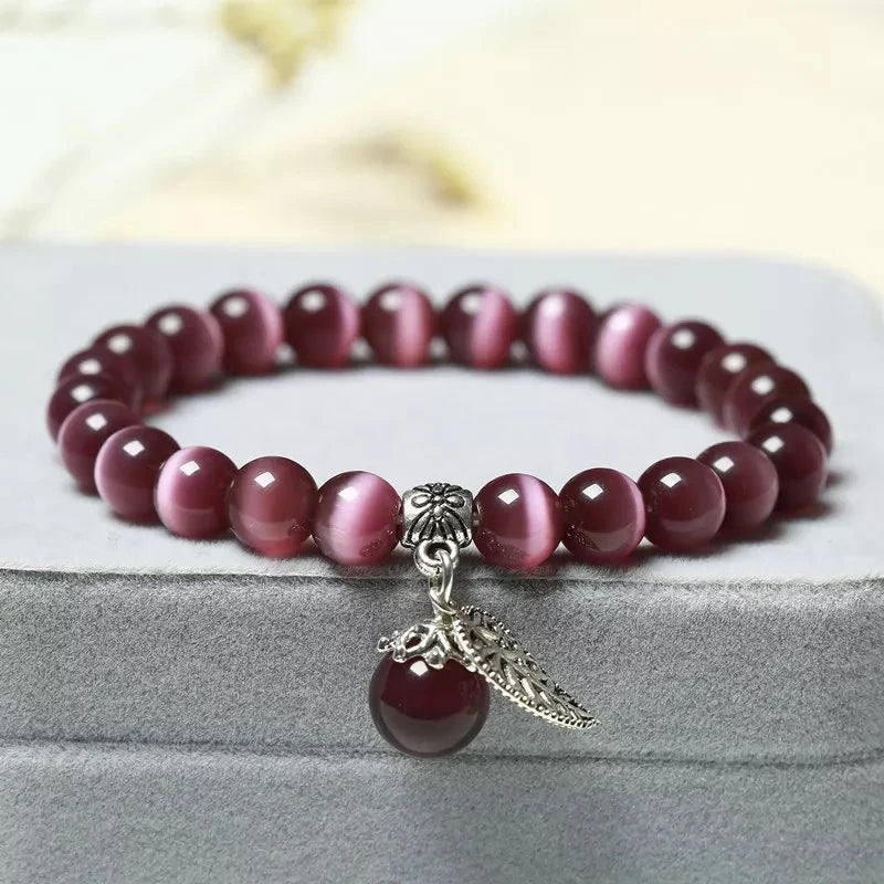 Natural Cat Eye Stone Bracelet Charm Women Opal Beaded Bracelets