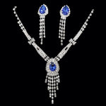 Luxury Blue Rhinestone Silver Plated Necklace Earrings Set Fashion
