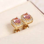 Elegant Pink Zircon Square Oval Earrings for Women