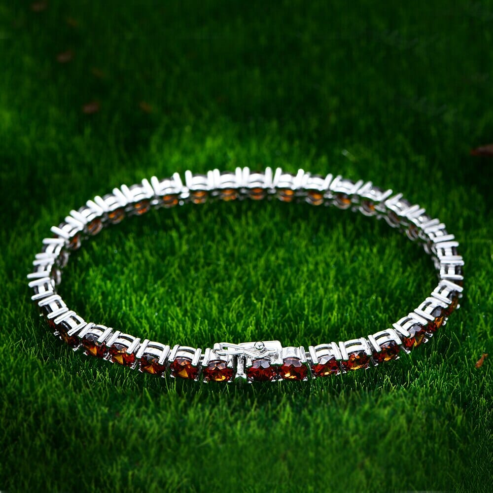 Round 5MM Ruby and Diamond Tennis 925 Sterling Silver BraceletBracelet