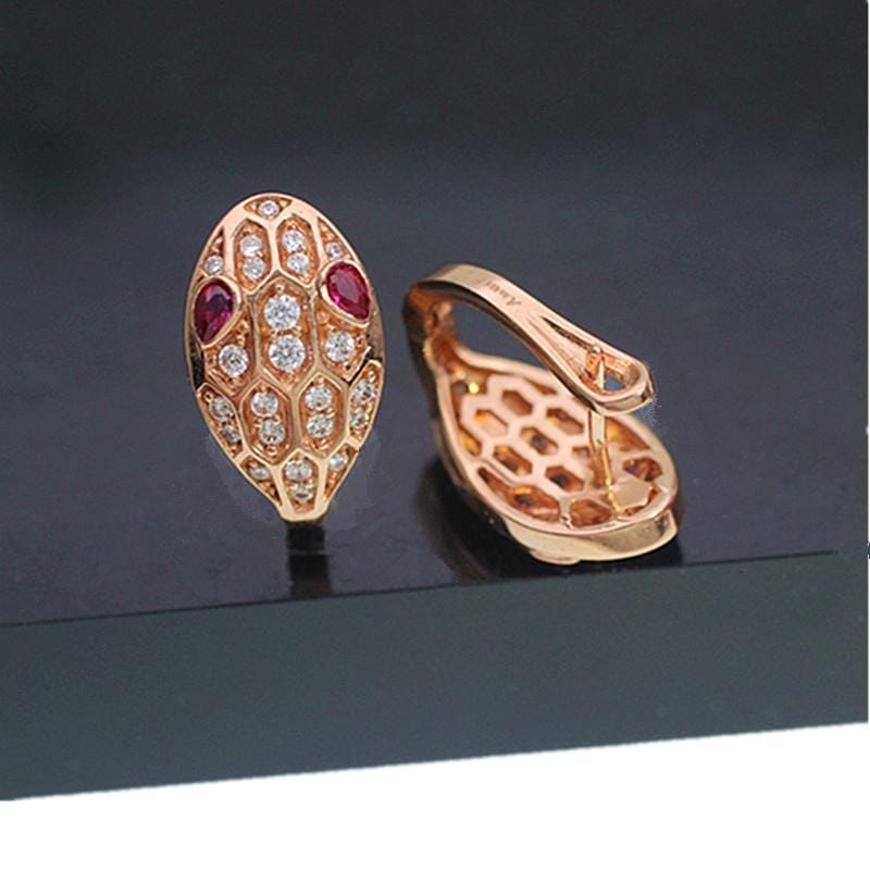 14K Rose Gold Crystal Ruby Snake Head EarringsEarrings